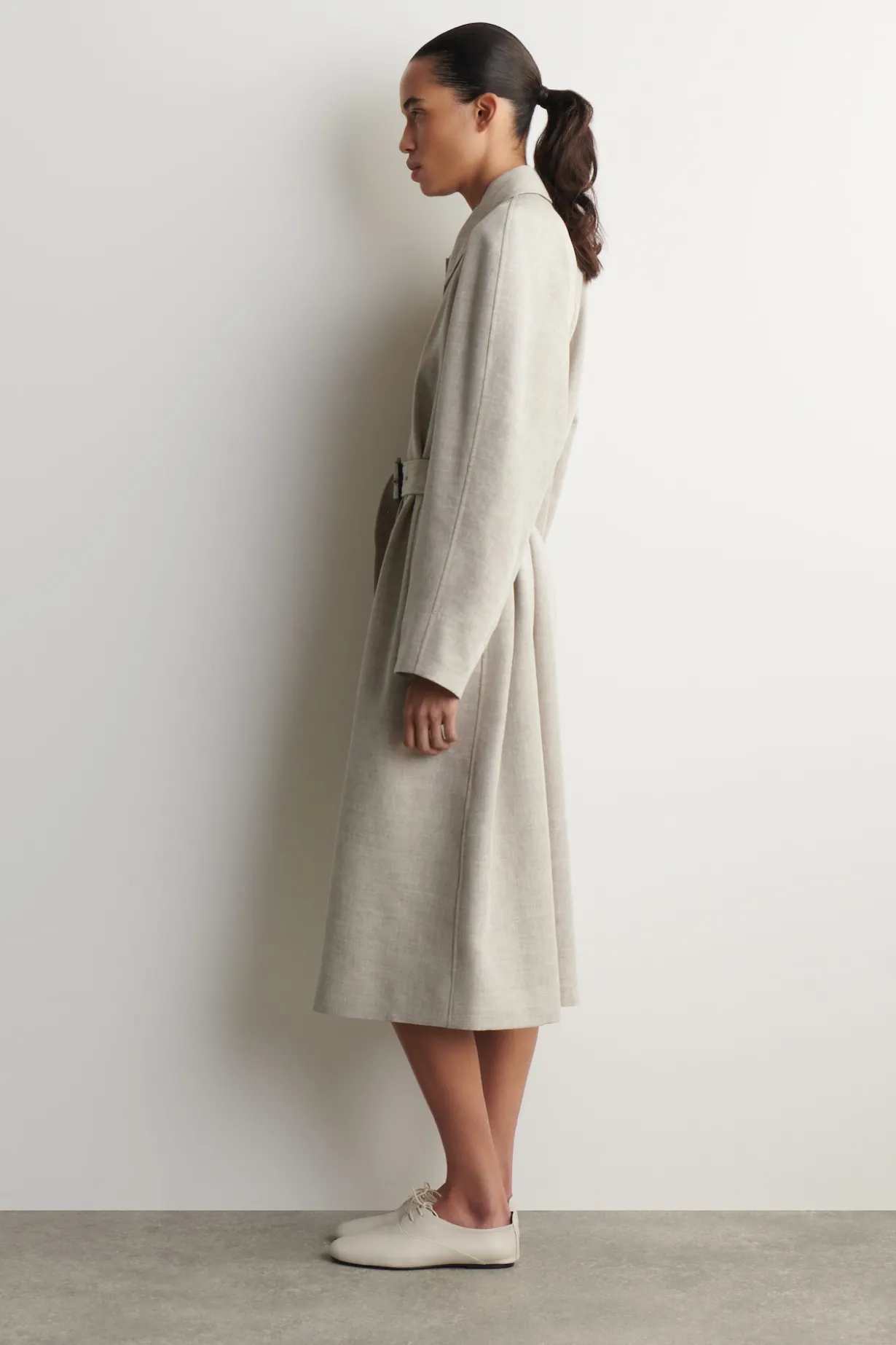 LINEN-WOOL LONG TRENCH COAT