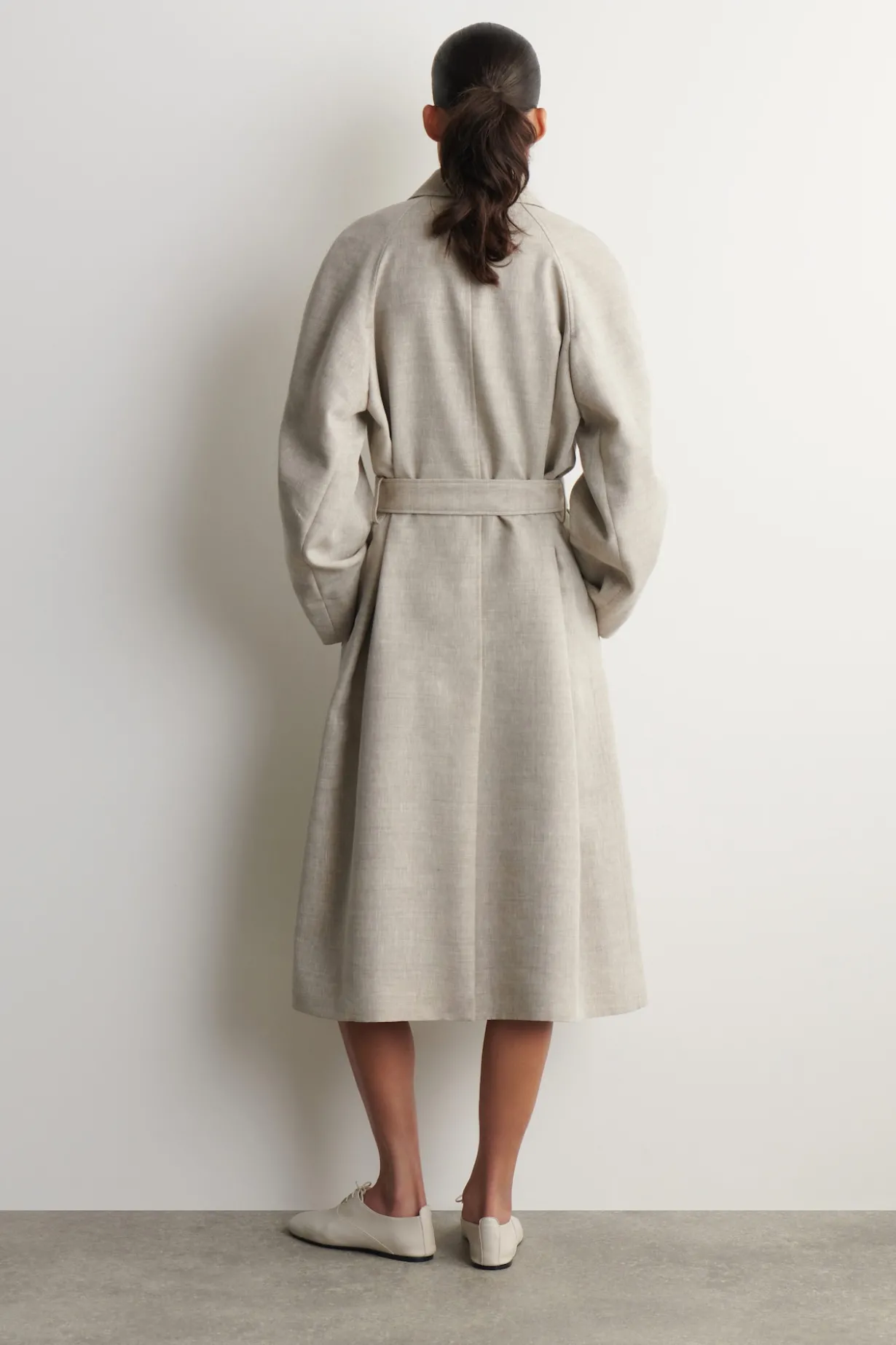 LINEN-WOOL LONG TRENCH COAT