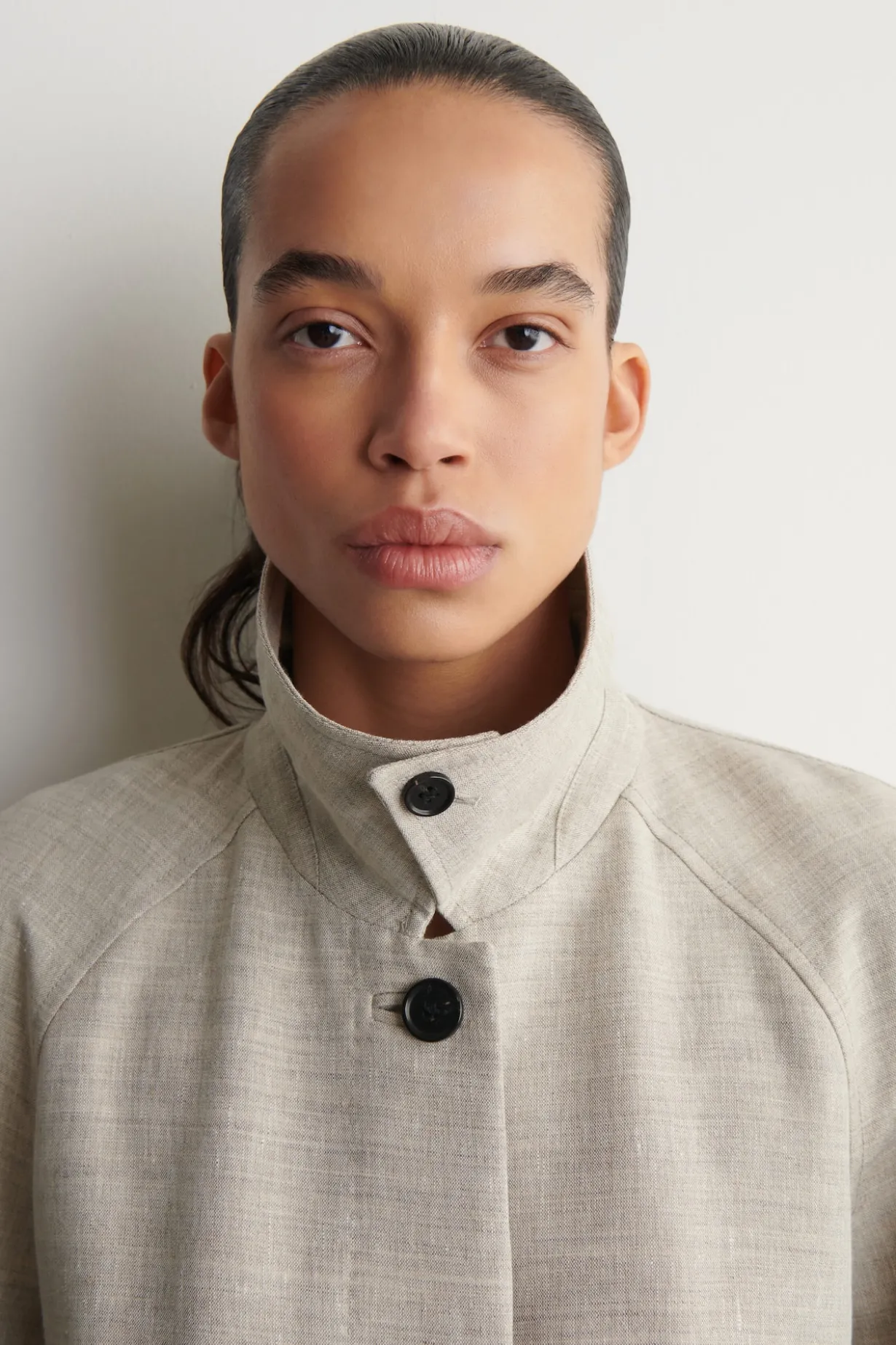 LINEN-WOOL LONG TRENCH COAT