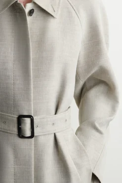 LINEN-WOOL LONG TRENCH COAT
