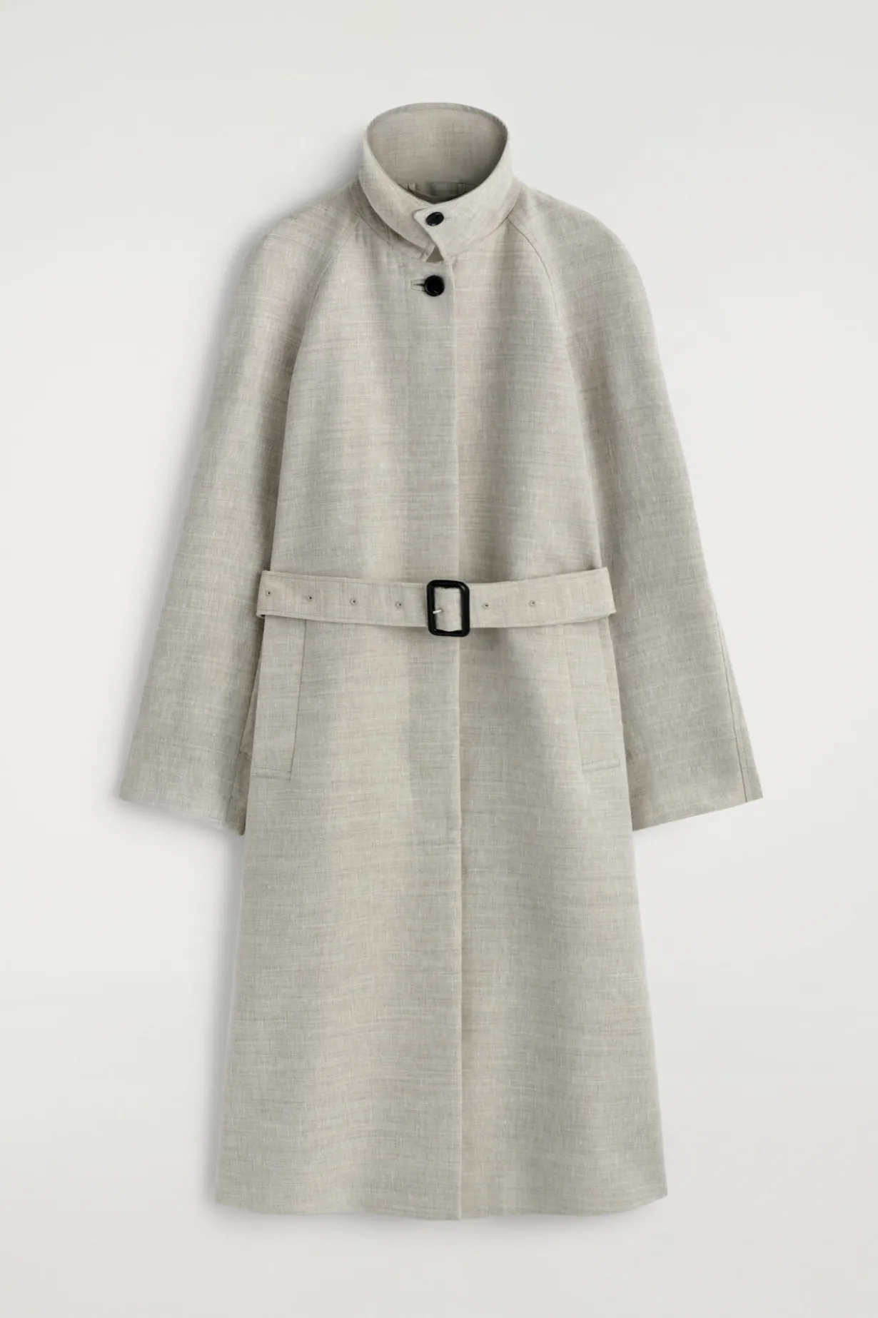 LINEN-WOOL LONG TRENCH COAT