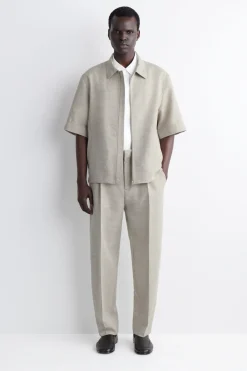 LINEN-WOOL RELAXED-FIT BARREL-LEG PANTS