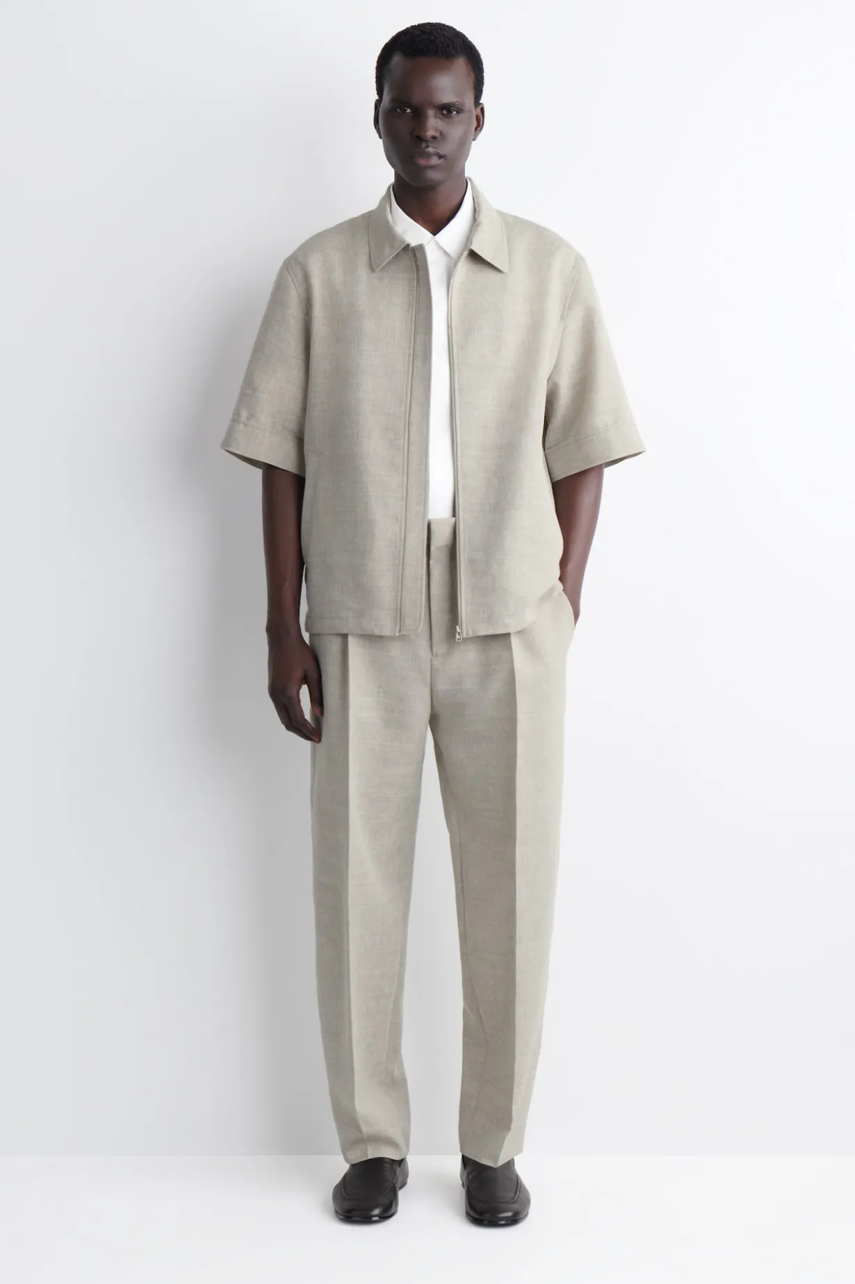 LINEN-WOOL RELAXED-FIT BARREL-LEG PANTS