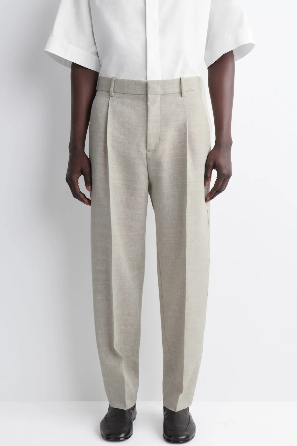 LINEN-WOOL RELAXED-FIT BARREL-LEG PANTS