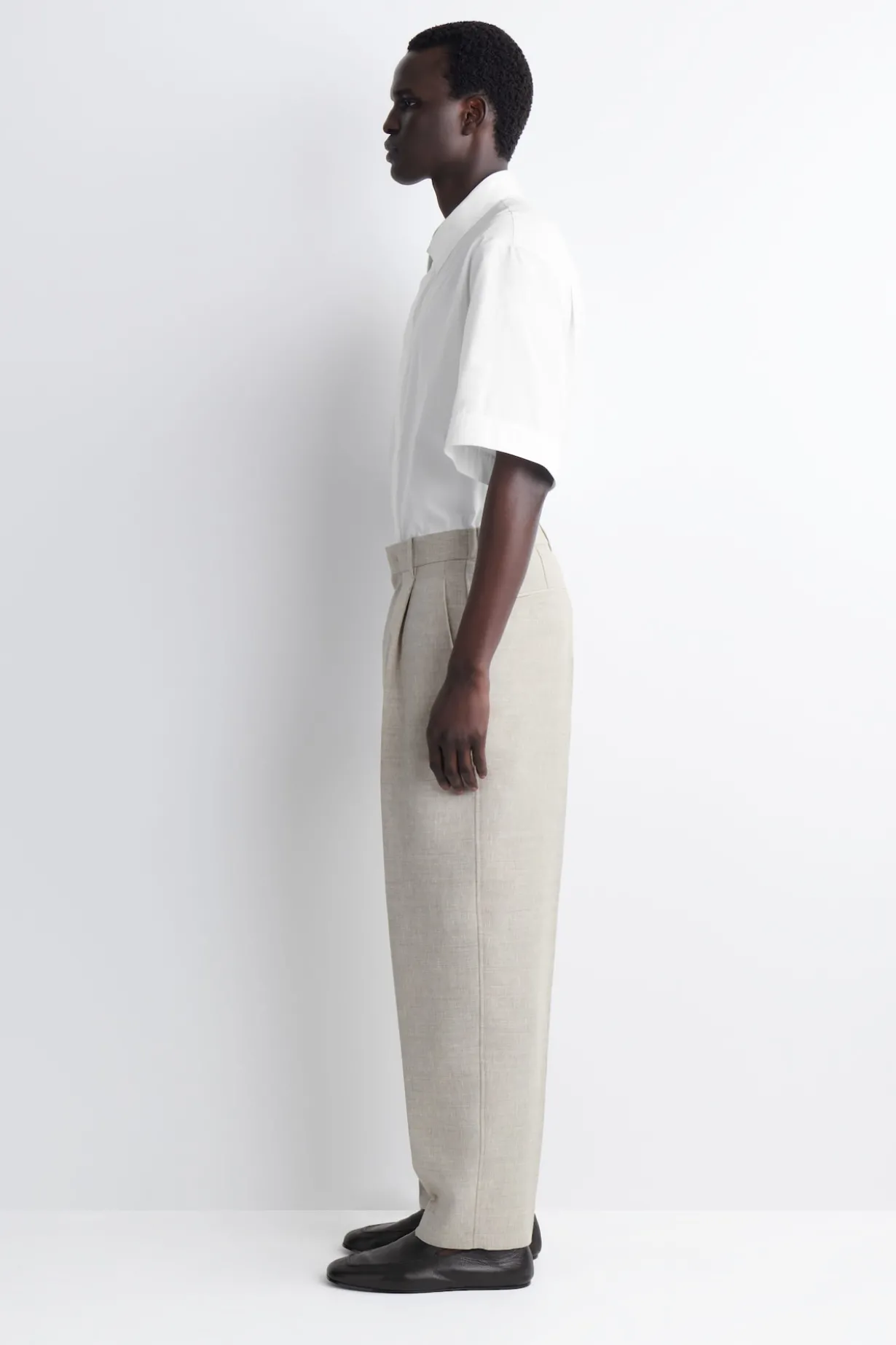 LINEN-WOOL RELAXED-FIT BARREL-LEG PANTS