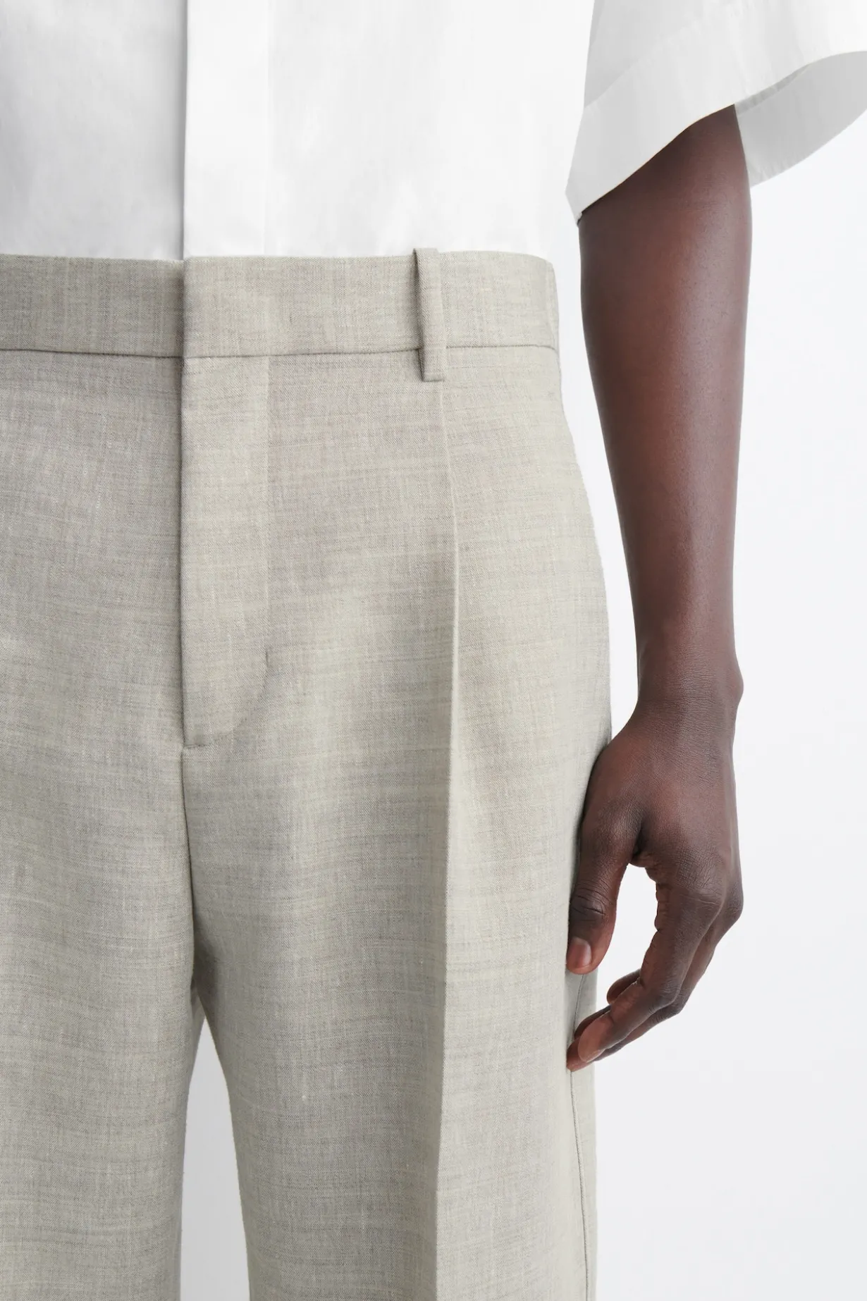 LINEN-WOOL RELAXED-FIT BARREL-LEG PANTS
