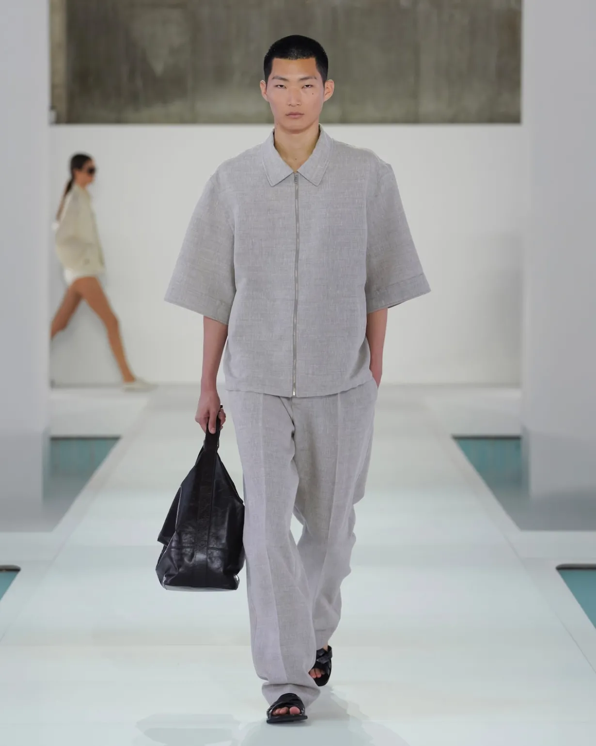 LINEN-WOOL RELAXED-FIT BARREL-LEG PANTS