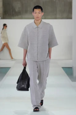 LINEN-WOOL SHORT-SLEEVED ZIP-UP SHIRT