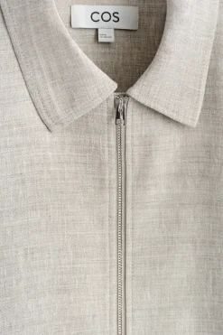 LINEN-WOOL SHORT-SLEEVED ZIP-UP SHIRT