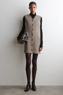 MERINO WOOL BUTTONED SHIFT MINI DRESS