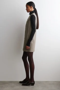 MERINO WOOL BUTTONED SHIFT MINI DRESS