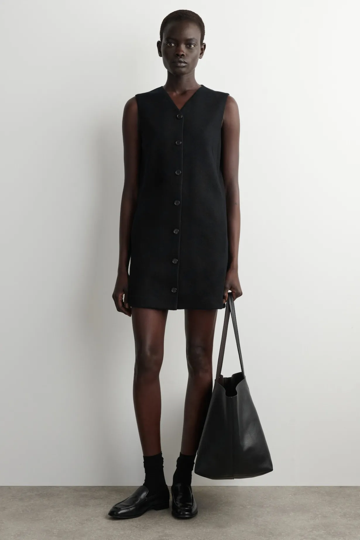 MERINO WOOL BUTTONED SHIFT MINI DRESS