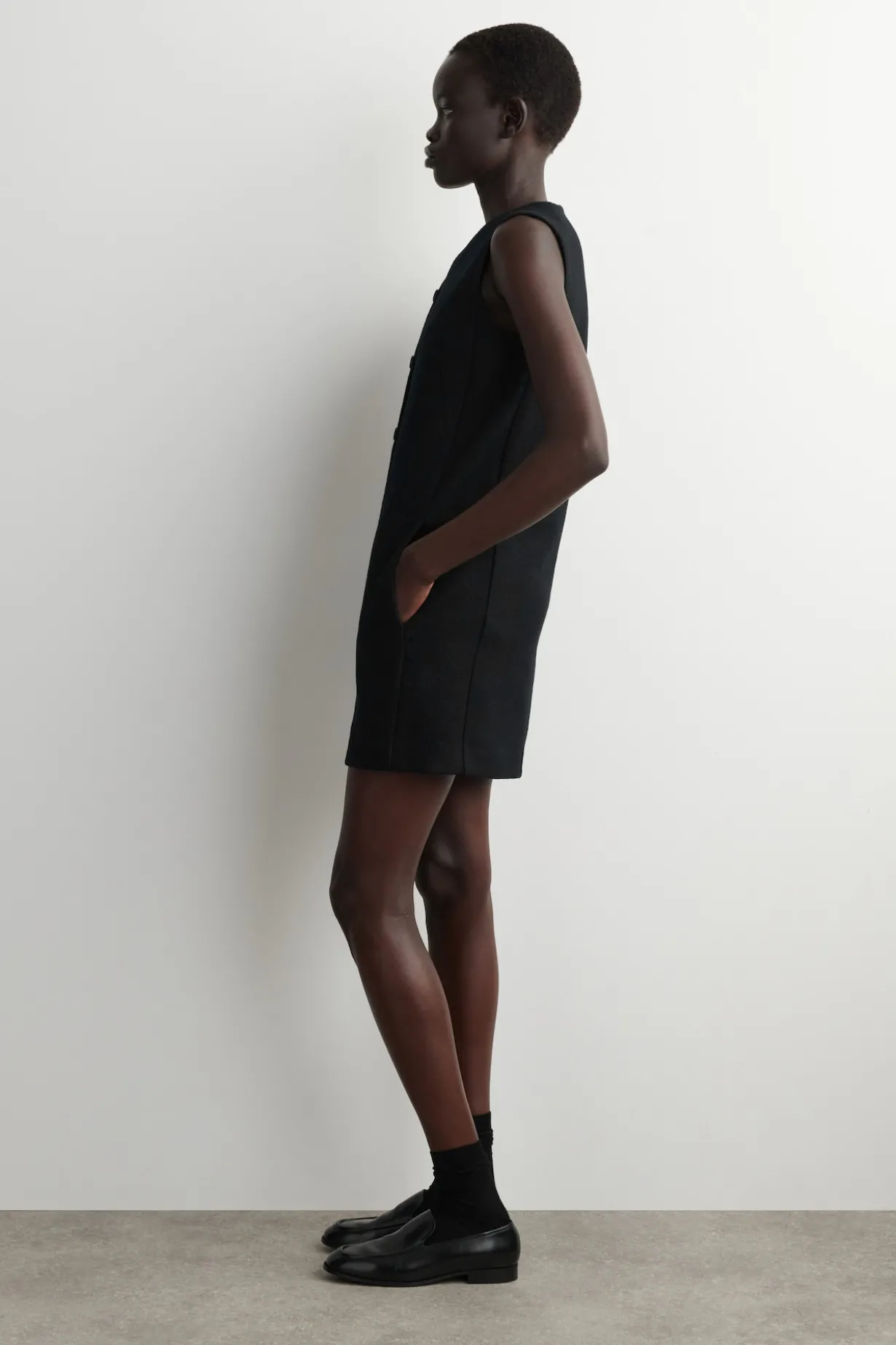 MERINO WOOL BUTTONED SHIFT MINI DRESS