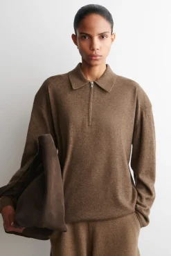 MERINO WOOL-YAK ZIP-UP POLO SHIRT
