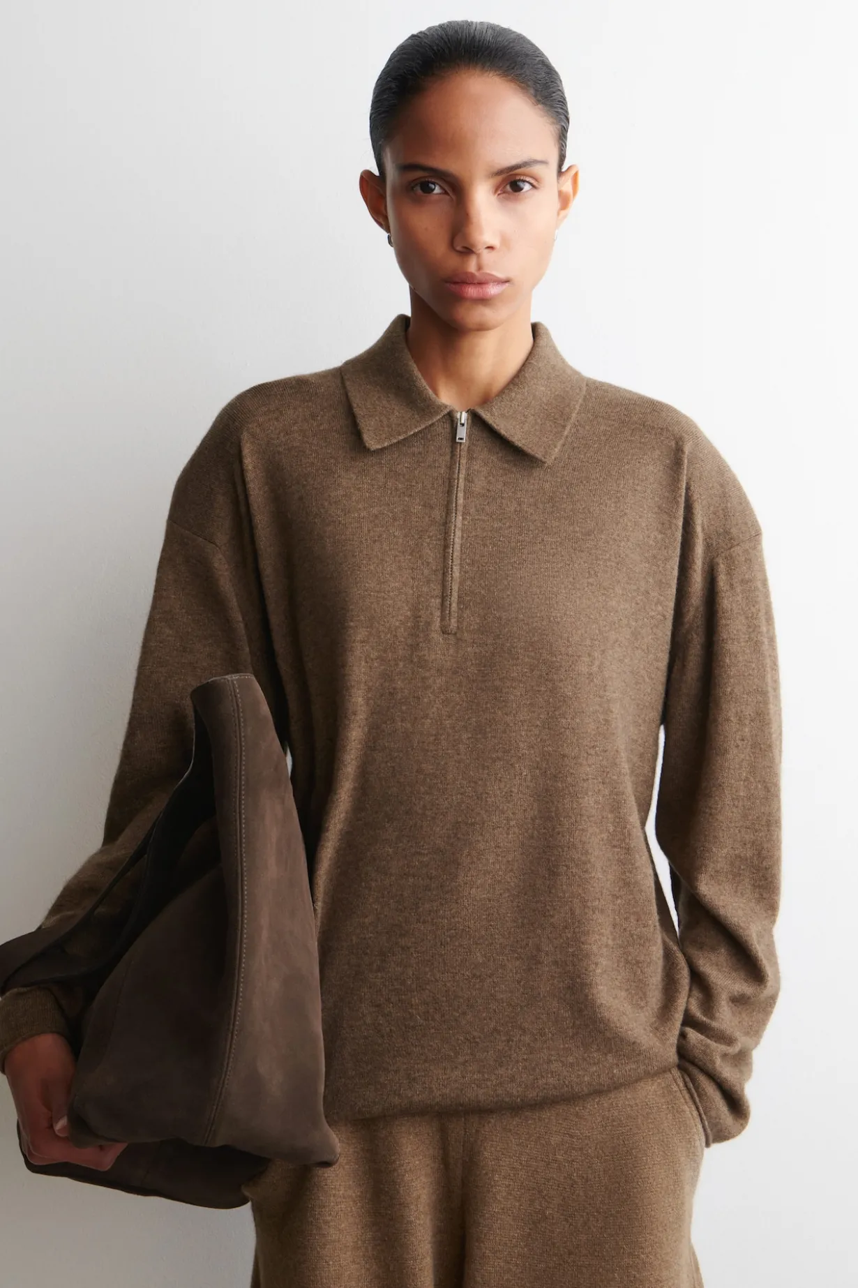 MERINO WOOL-YAK ZIP-UP POLO SHIRT