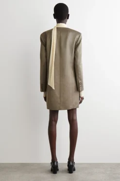 METALLIZED WOOL-BLEND TUXEDO DRESS