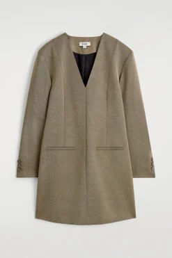 METALLIZED WOOL-BLEND TUXEDO DRESS