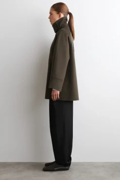 MOCK-NECK DOUBLE-FACED WOOL SHORT COAT