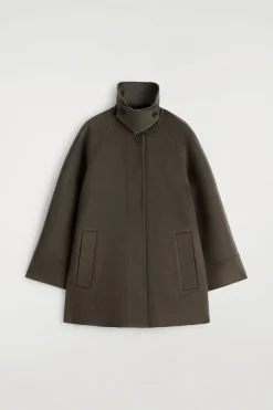 MOCK-NECK DOUBLE-FACED WOOL SHORT COAT