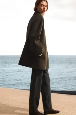 MOCK-NECK DOUBLE-FACED WOOL SHORT COAT