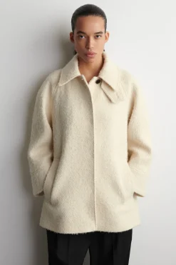 MOCK-NECK WOOL-HERRINGBONE SHORT COAT
