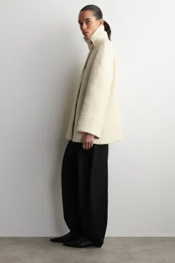 MOCK-NECK WOOL-HERRINGBONE SHORT COAT