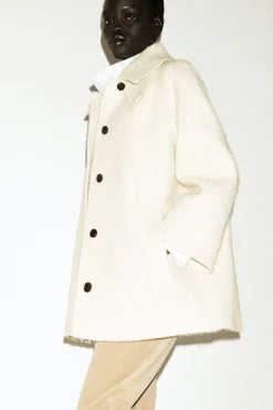 MOCK-NECK WOOL-HERRINGBONE SHORT COAT