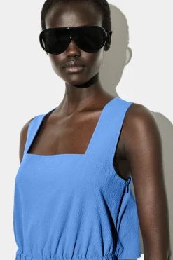 OPEN-BACK SEERSUCKER WIDE-LEG JUMPSUIT