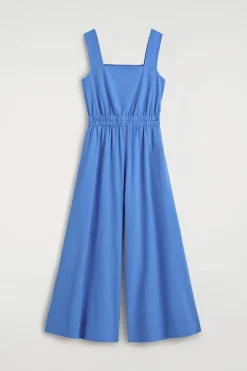 OPEN-BACK SEERSUCKER WIDE-LEG JUMPSUIT