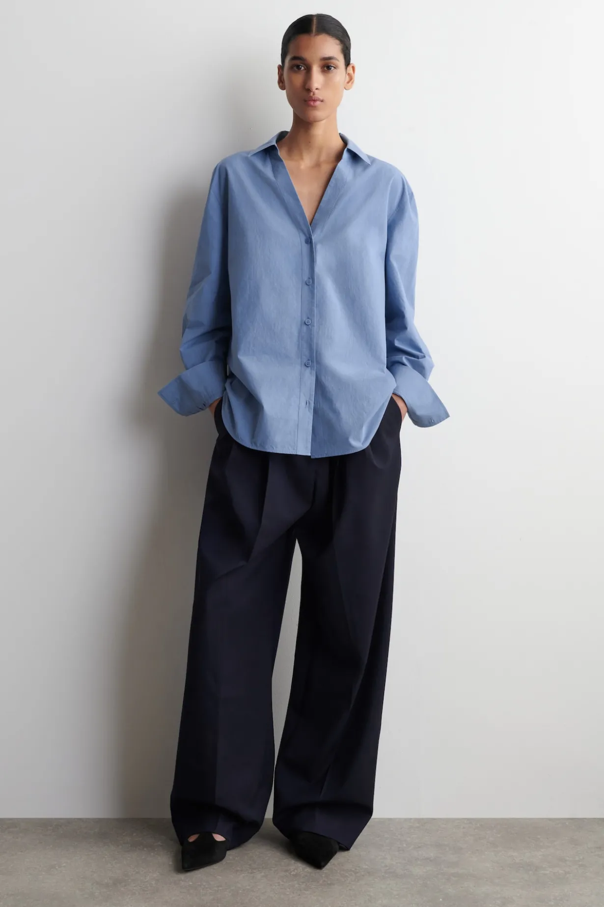 OPEN-COLLAR COTTON-POPLIN SHIRT
