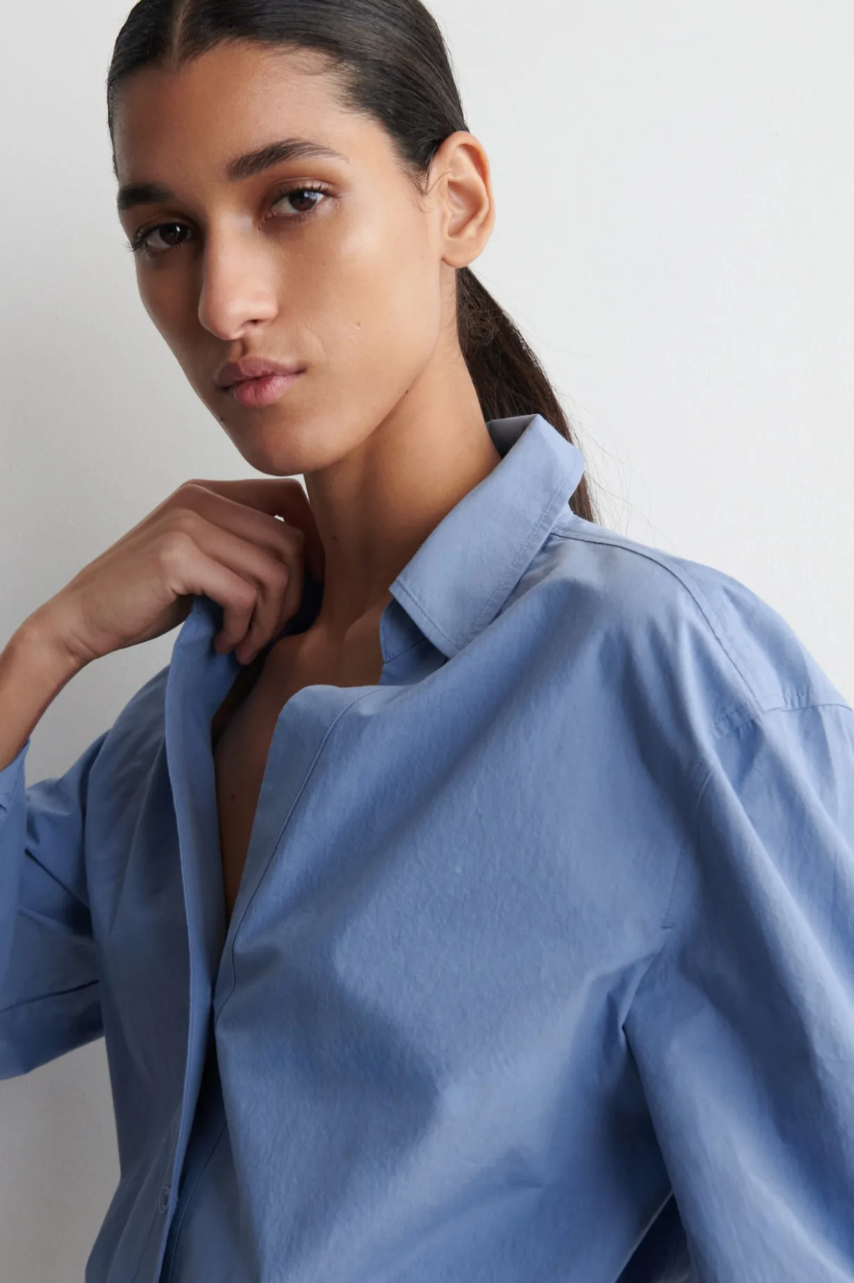 OPEN-COLLAR COTTON-POPLIN SHIRT