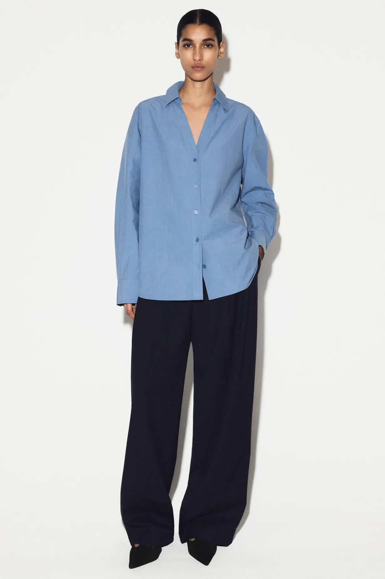 OPEN-COLLAR COTTON-POPLIN SHIRT