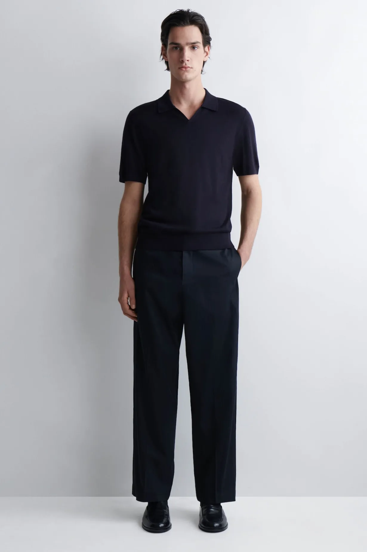 OPEN-COLLAR MERINO WOOL POLO SHIRT