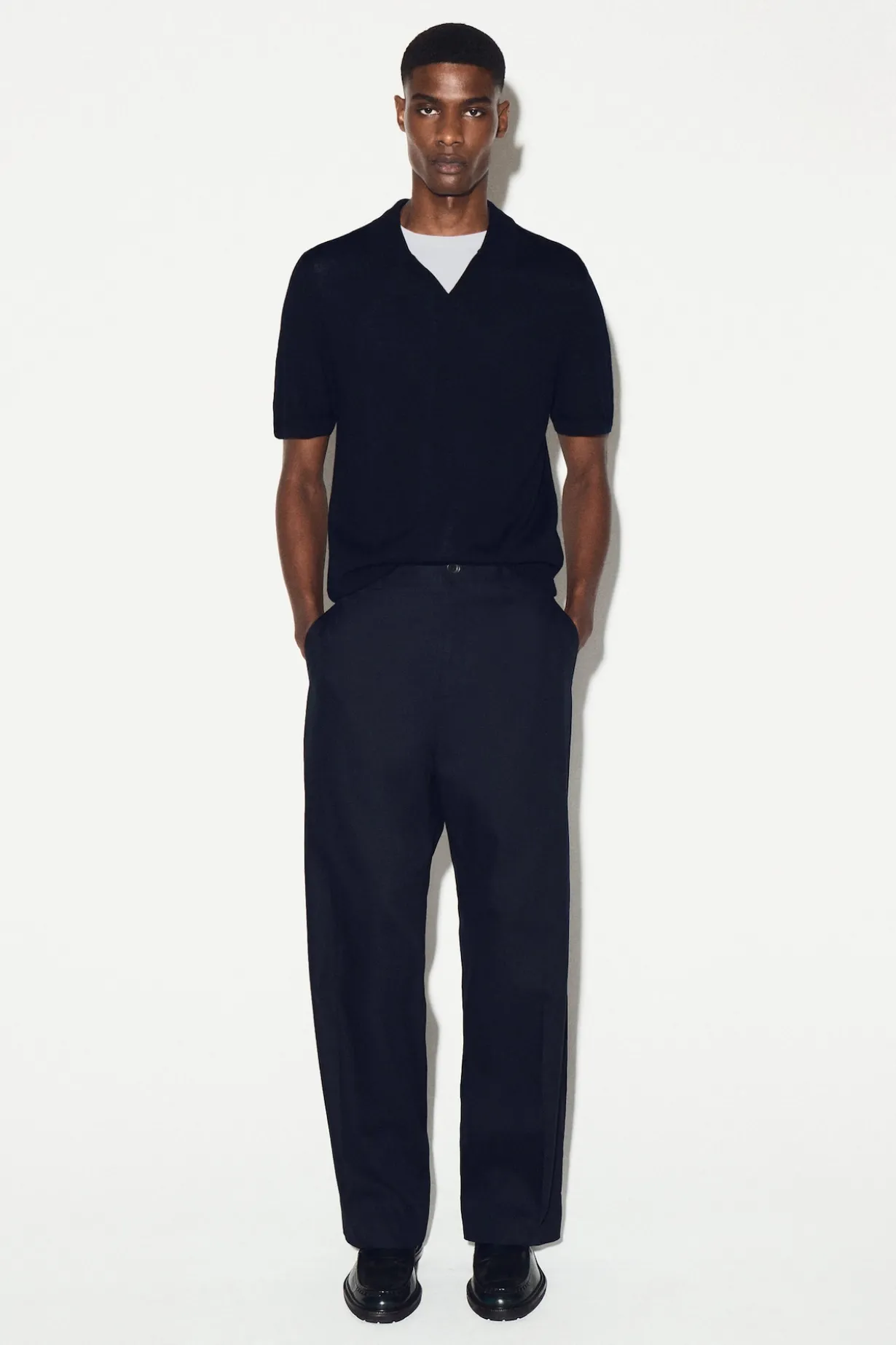 OPEN-COLLAR MERINO WOOL POLO SHIRT