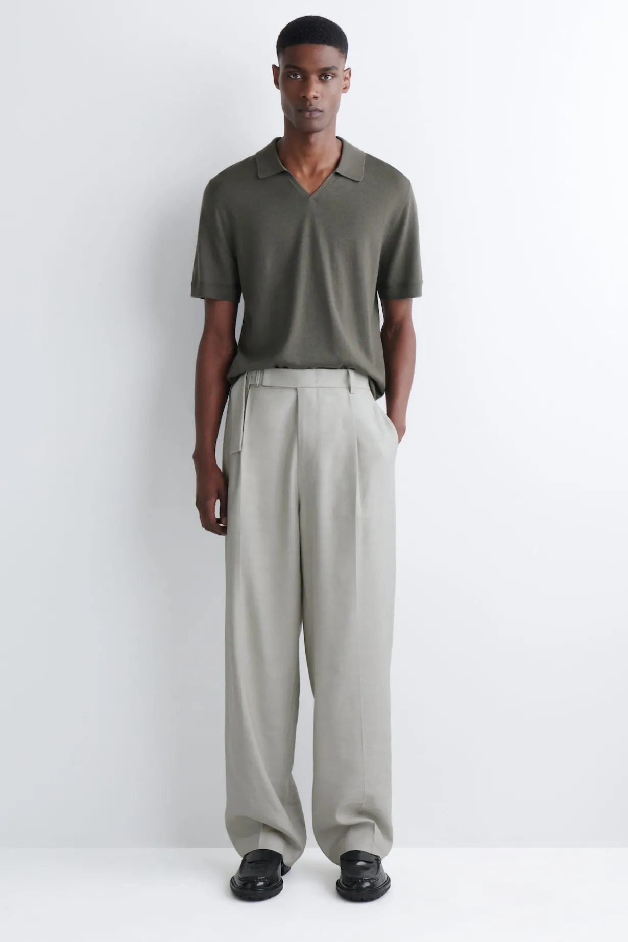 OPEN-COLLAR MERINO WOOL POLO SHIRT