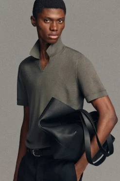 OPEN-COLLAR MERINO WOOL POLO SHIRT