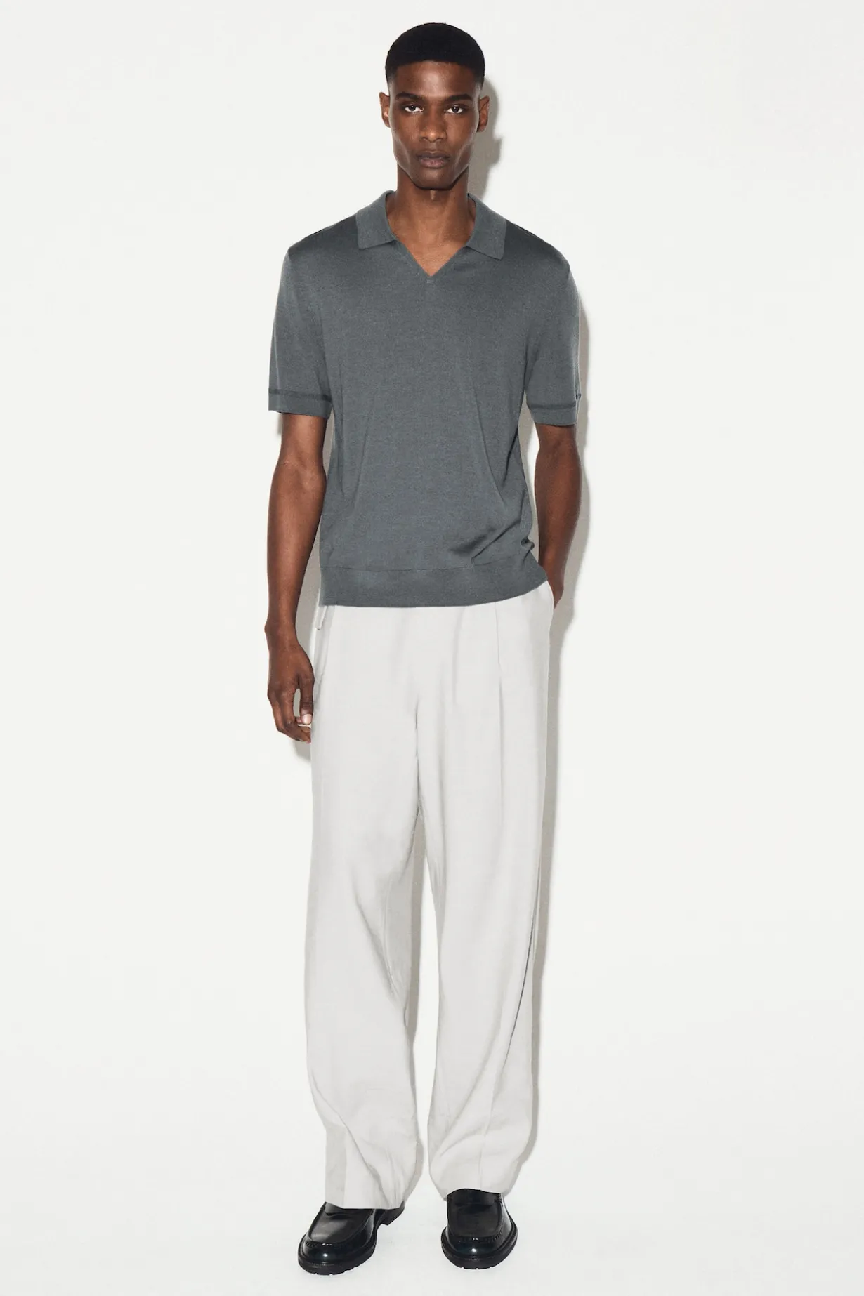 OPEN-COLLAR MERINO WOOL POLO SHIRT