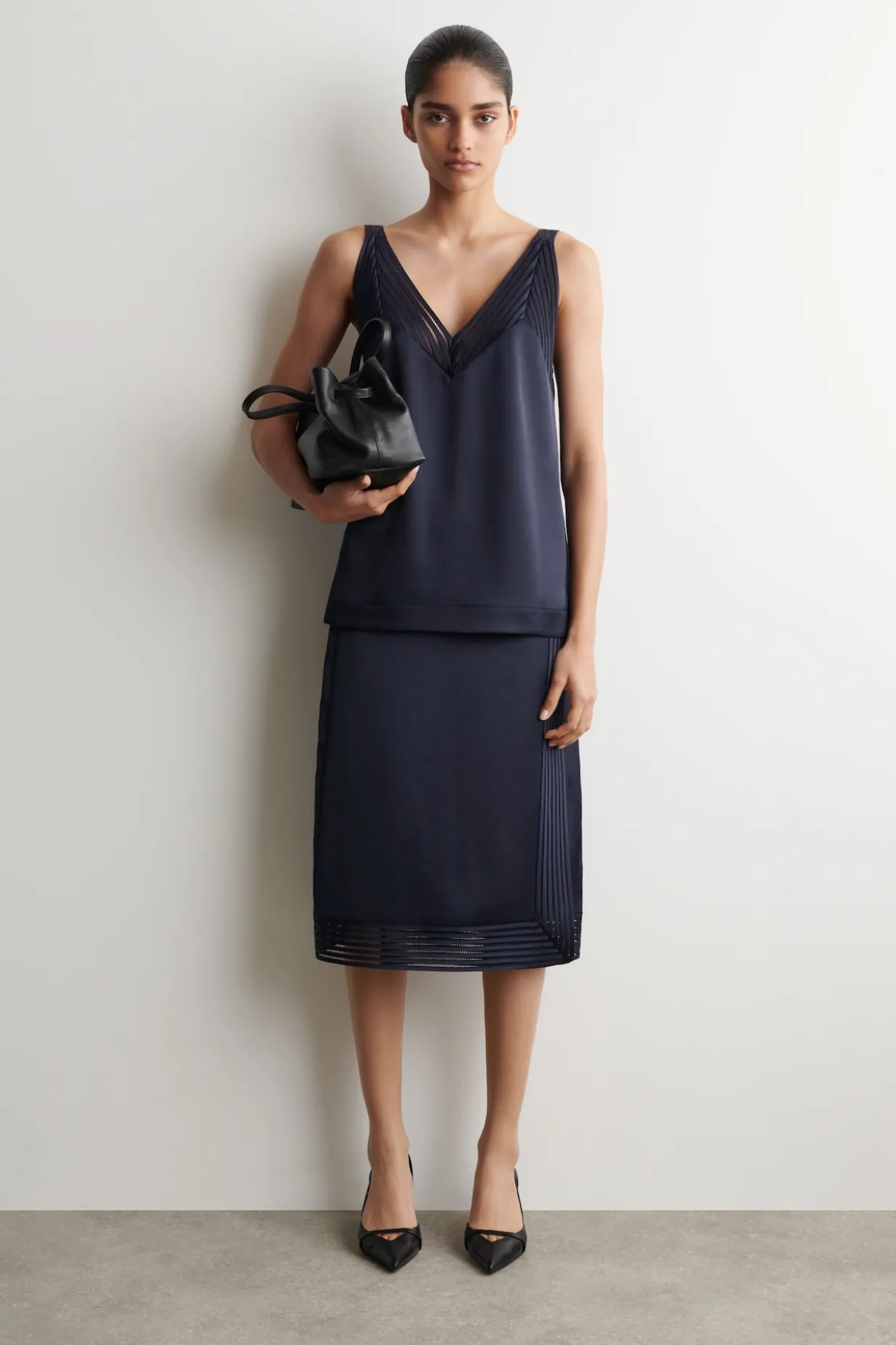 OPEN-STITCH SATIN CAMI TOP