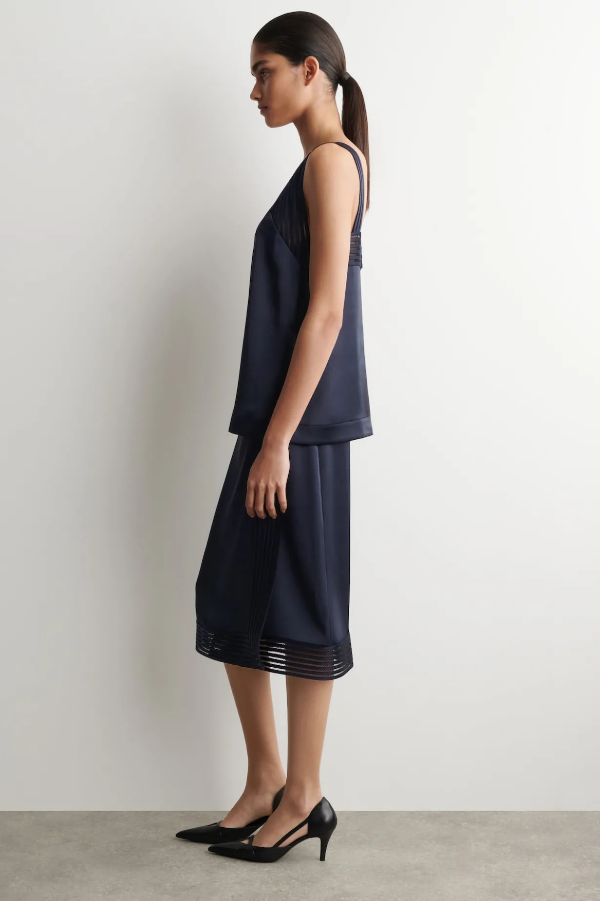 OPEN-STITCH SATIN CAMI TOP