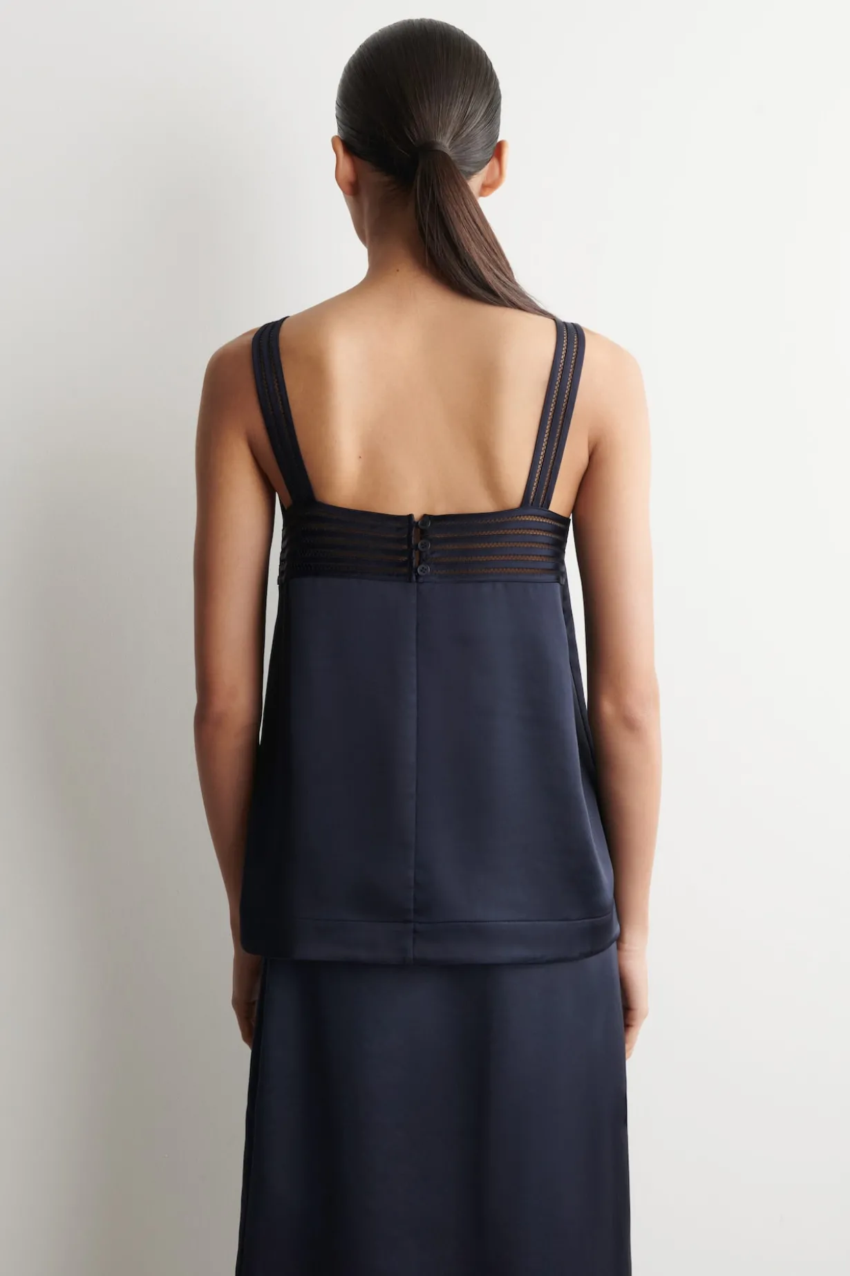 OPEN-STITCH SATIN CAMI TOP