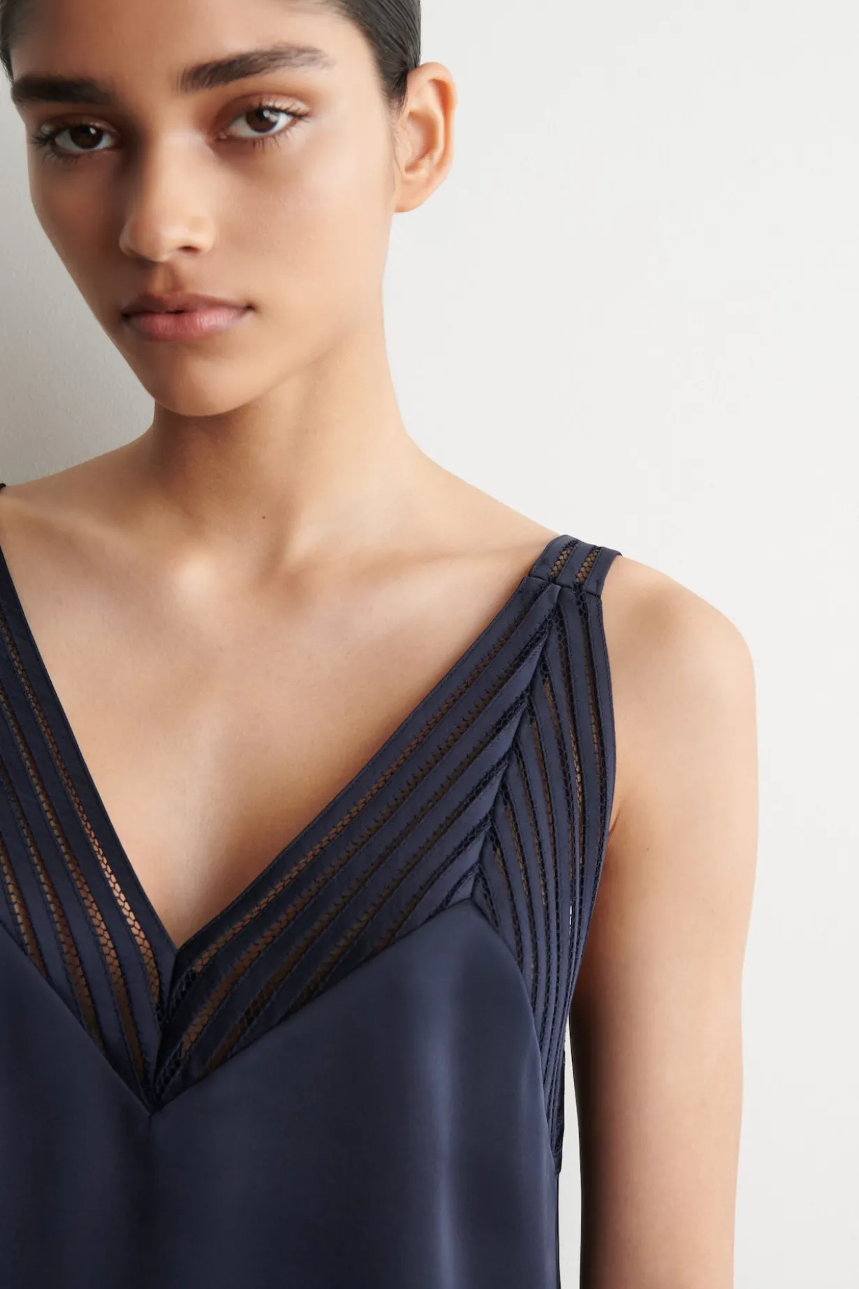 OPEN-STITCH SATIN CAMI TOP