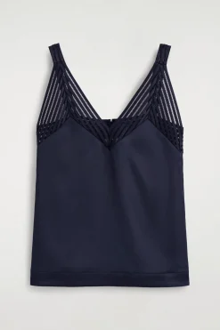 OPEN-STITCH SATIN CAMI TOP