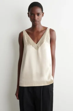 OPEN-STITCH SATIN CAMI TOP