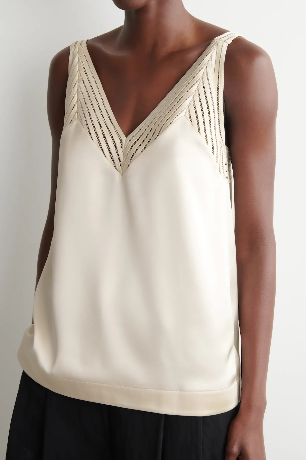 OPEN-STITCH SATIN CAMI TOP