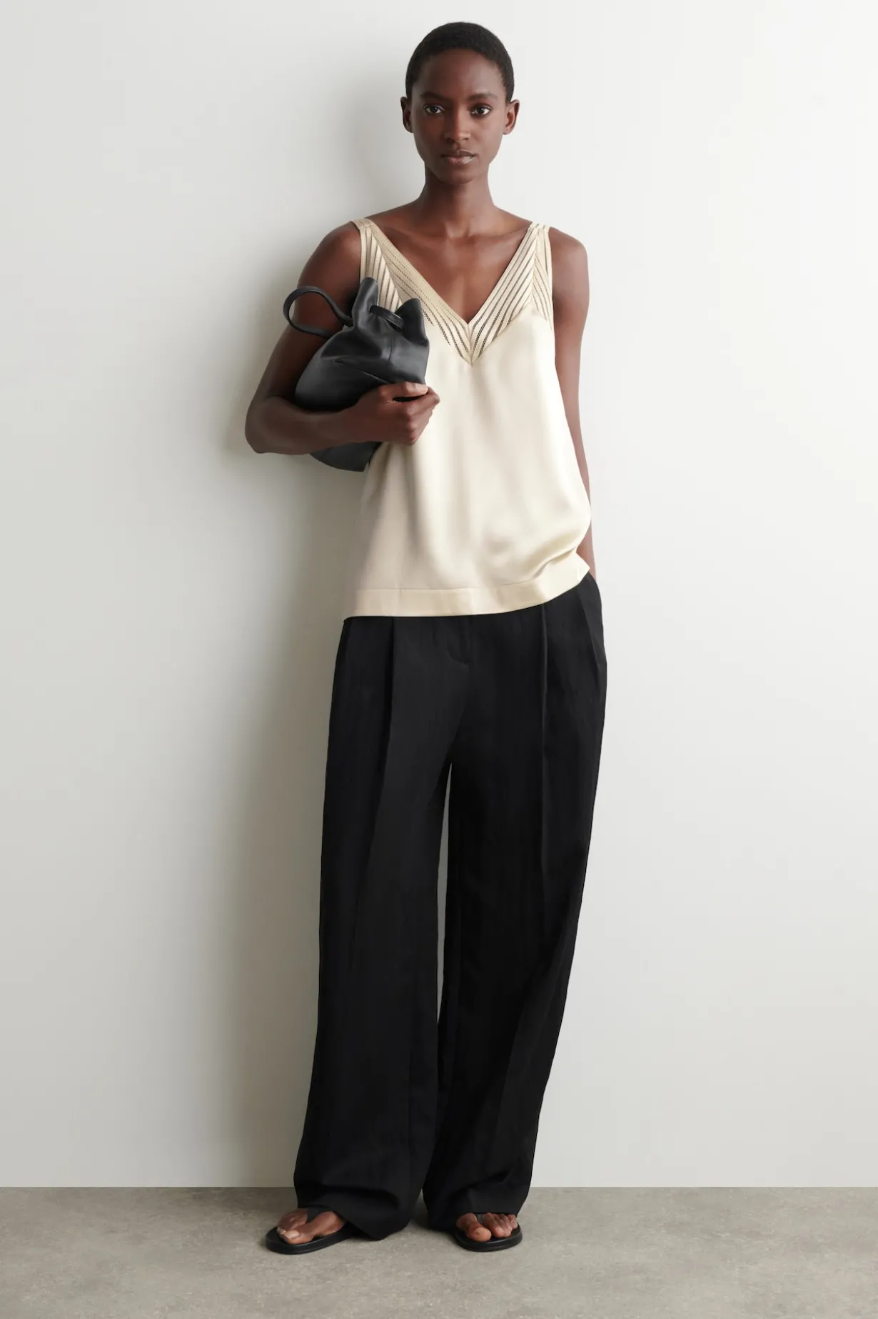 OPEN-STITCH SATIN CAMI TOP