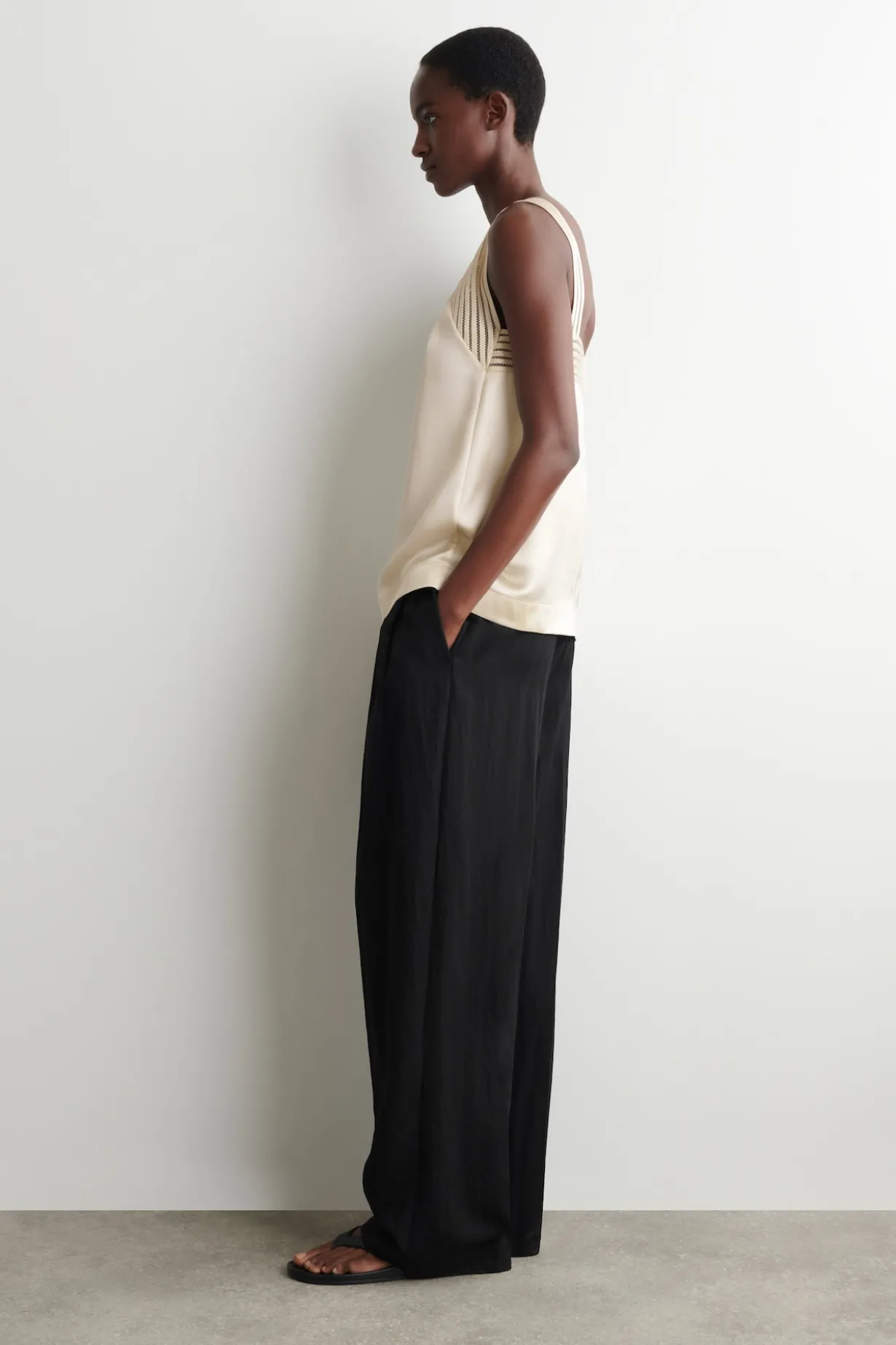 OPEN-STITCH SATIN CAMI TOP