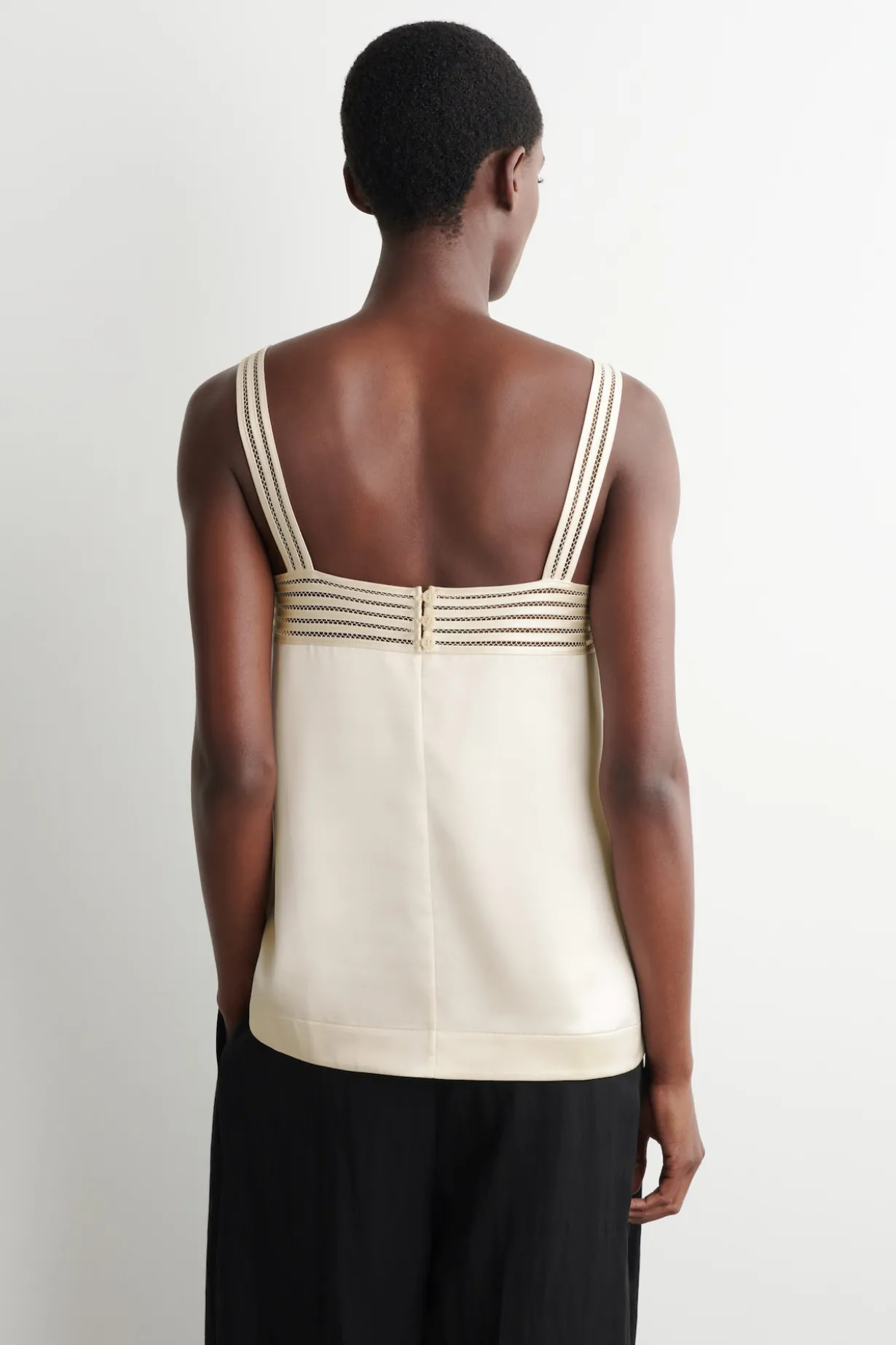 OPEN-STITCH SATIN CAMI TOP