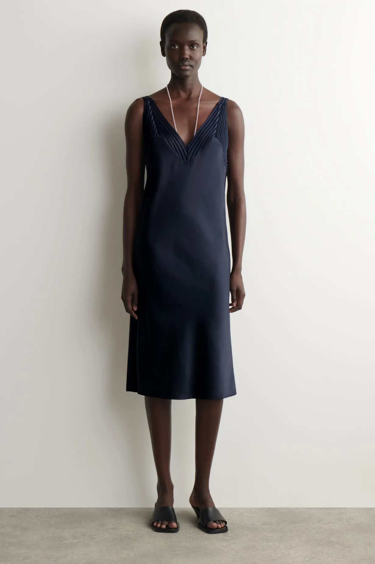 OPEN-STITCH SATIN SLIP DRESS
