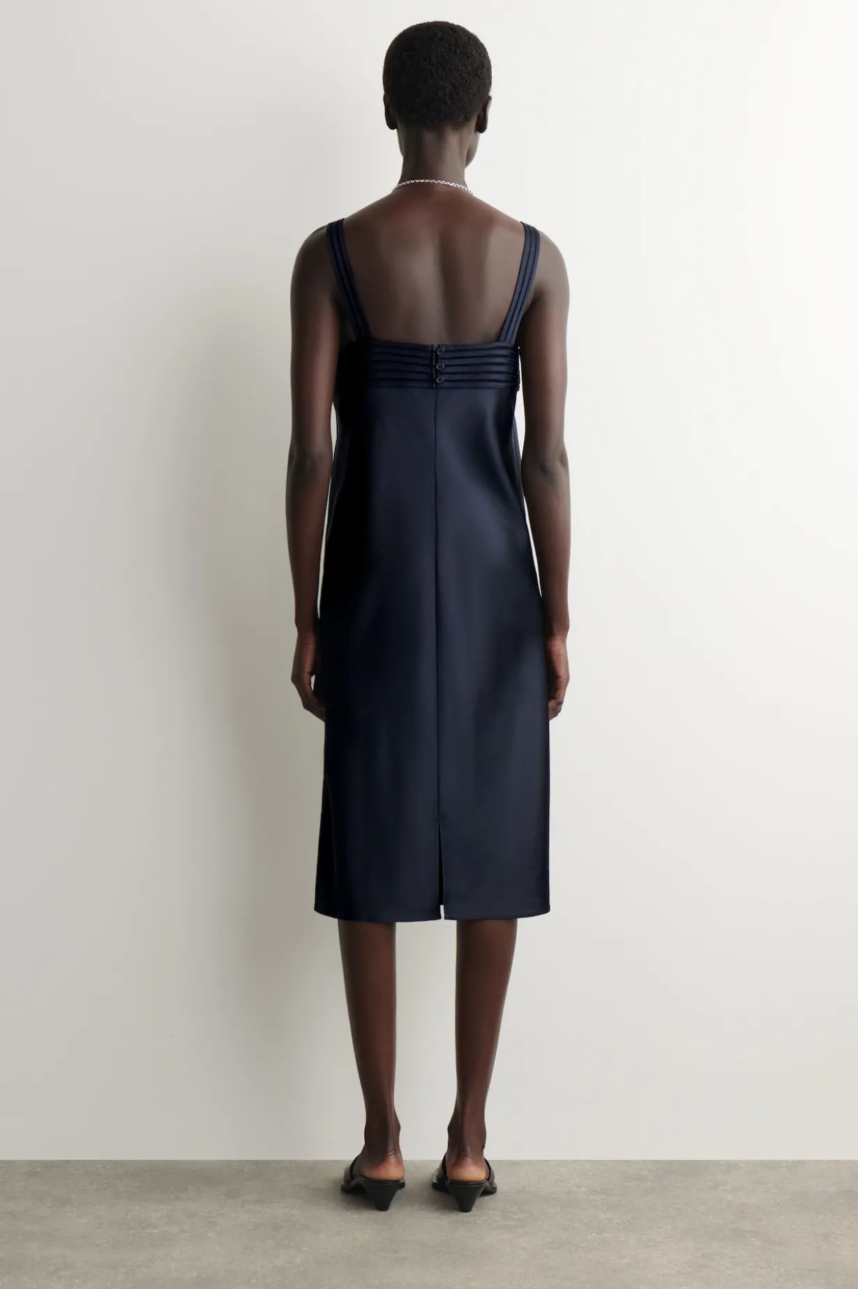 OPEN-STITCH SATIN SLIP DRESS