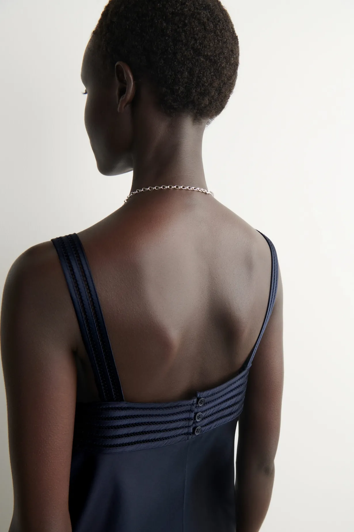 OPEN-STITCH SATIN SLIP DRESS
